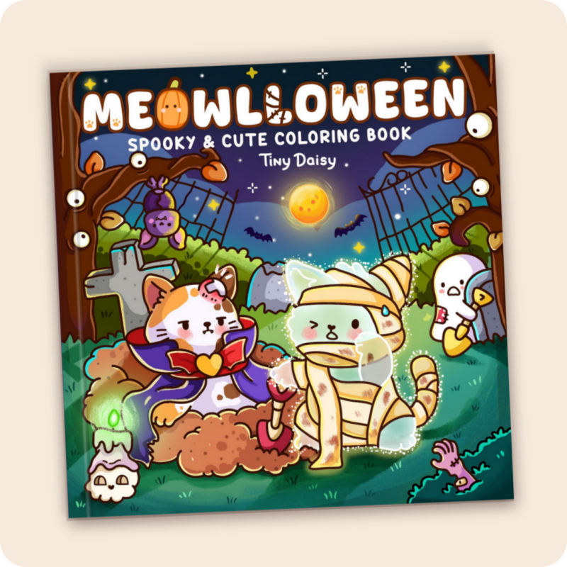 Meowlloween - Tiny Daisy Spooky Cat Halloween Coloring Book for Adults