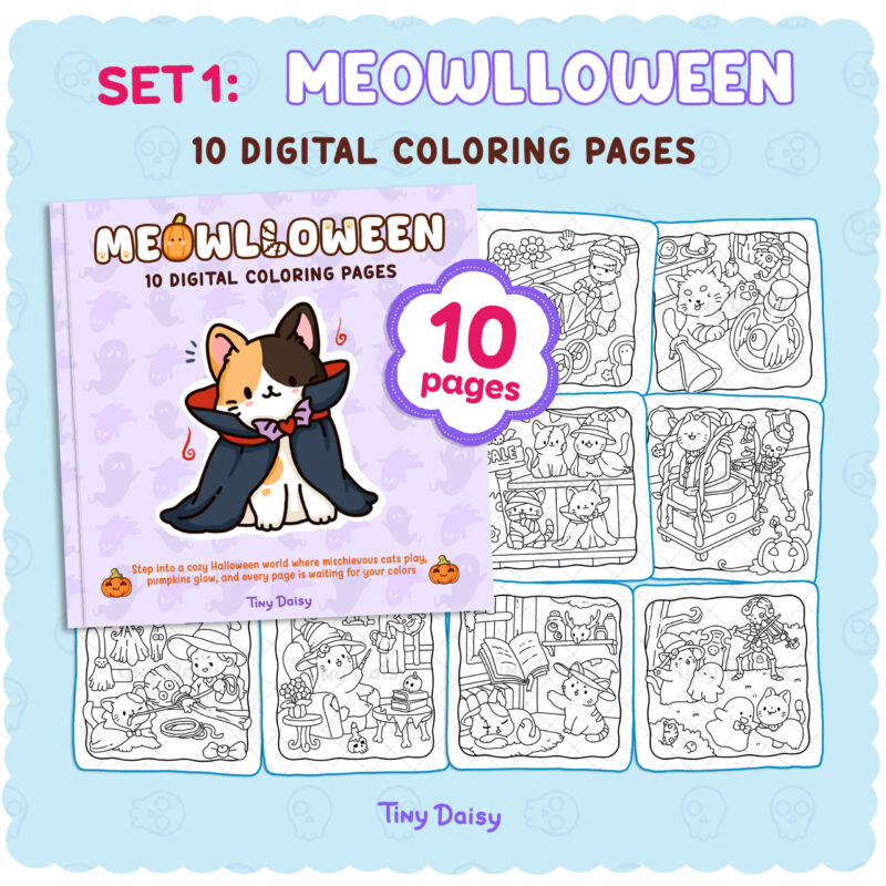 Digital 17 Set 1 : Meowlloween (10 Digital Coloring)