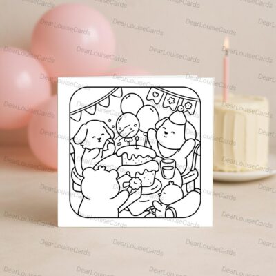 Animal Birthday Party Coloring Card