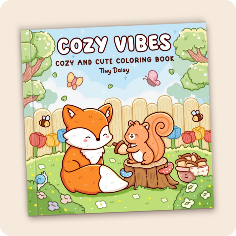 Cozy Vibes – Tiny Daisy Relaxing Cozy Coloring Book for Adults with 50 Pages