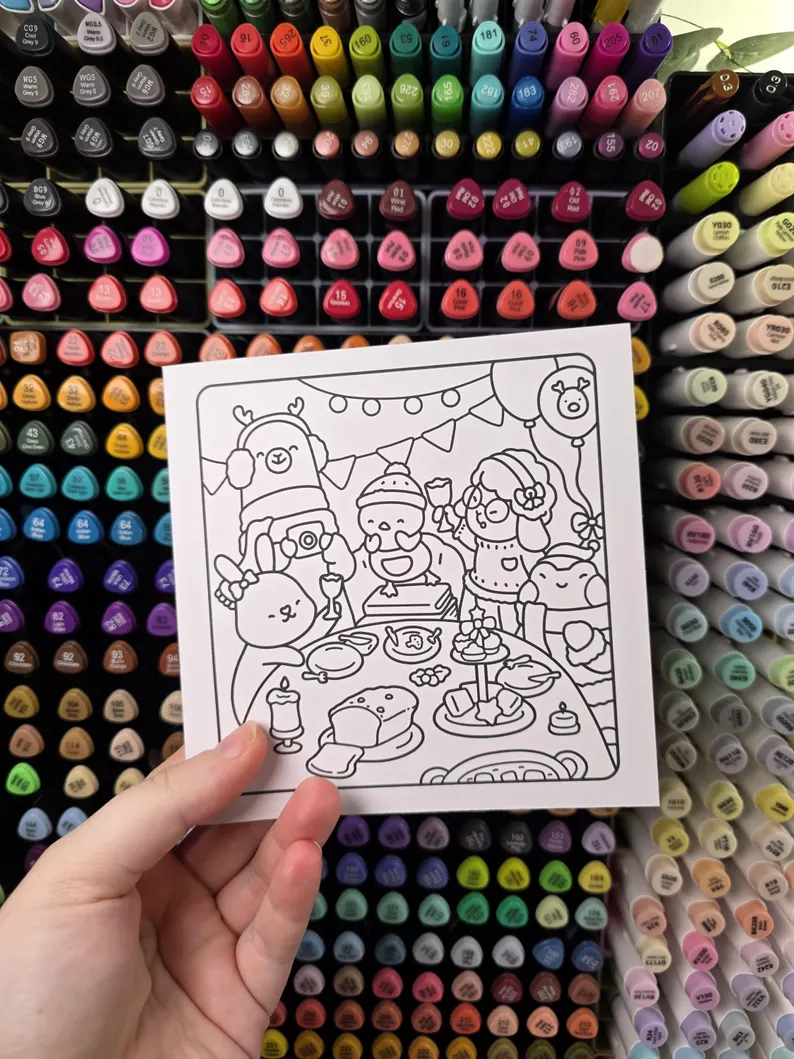 3 Christmas Dinner Party DIY Colouring Card