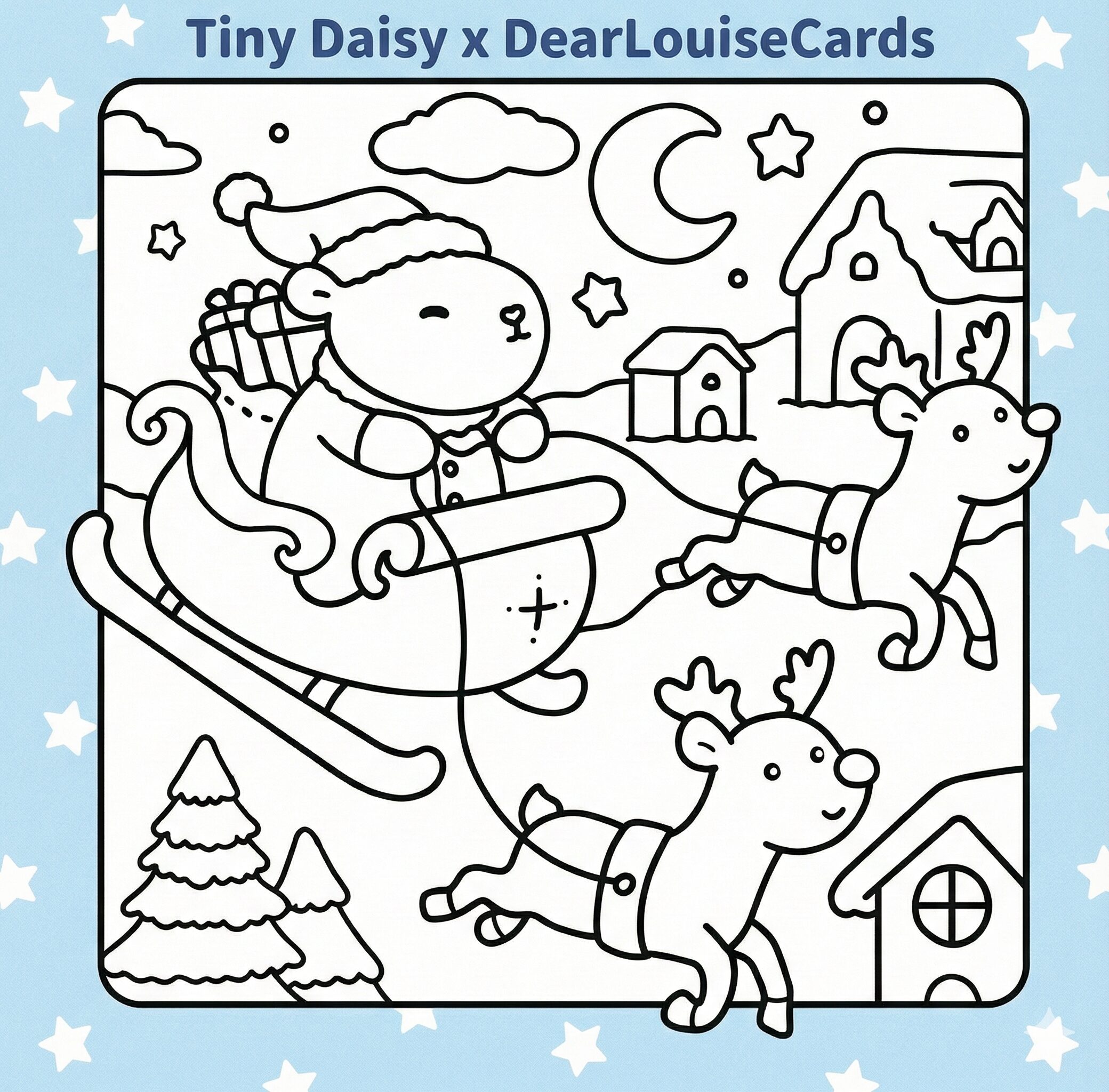 santa Santa Capybara Sleigh Christmas DIY Colouring Card