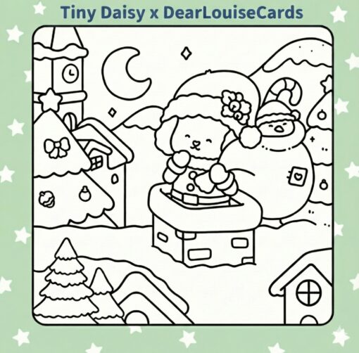 Santa’s Helper Rooftop Christmas DIY Colouring Card 6x6 festive greeting