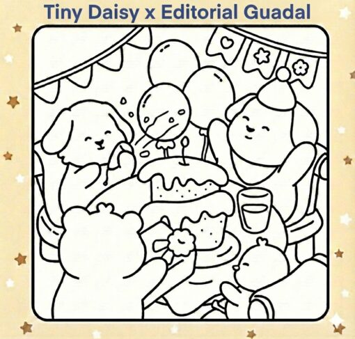 Animal Birthday Party DIY Colouring Card 6x6 cute happy birthday greeting