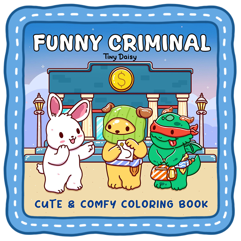 funny crime coloring book magical cozy cover cute criminal theme