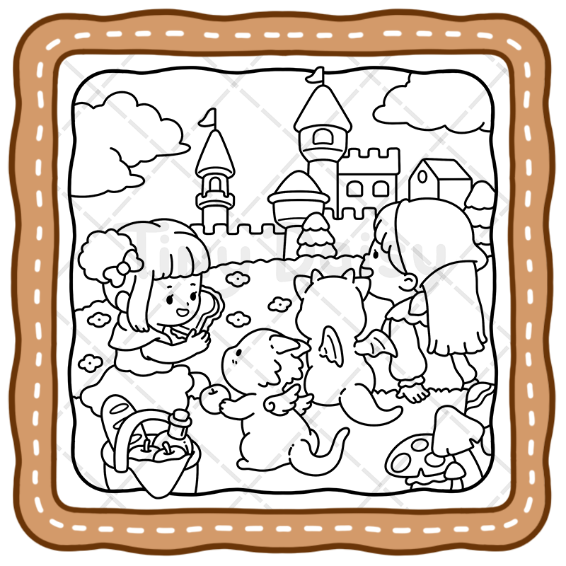 1 Tiny Tales – Cozy Fantasy Story Coloring Book (Cover Version 2: Midnight Dream, Size 8.5 x 8.5 inches)