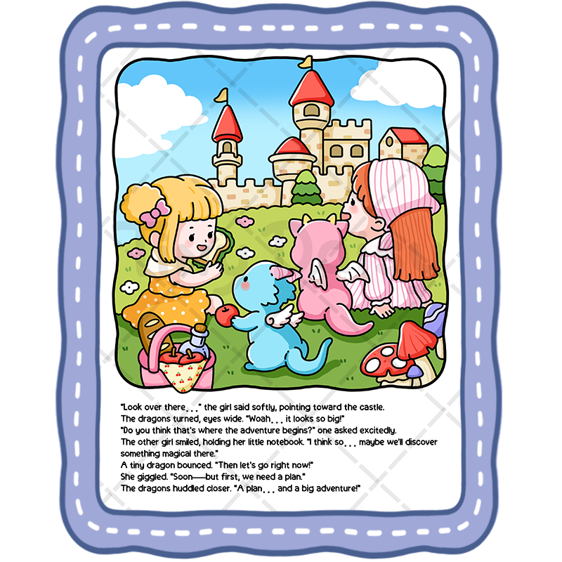 7 Tiny Tales – Fantasy Story Coloring Book (Cover Version 1: Daylight Magic, 8.5 x 11 inches)