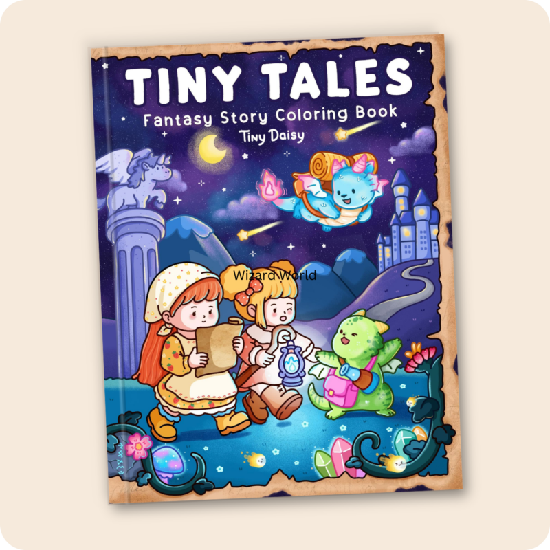 Tiny Tales – Fantasy Story Coloring Book (Cover Version 2: Midnight Dream, 8.5 x 11 inches)