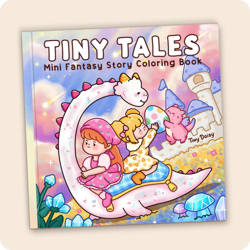 Tiny Tales – Mini Fantasy Story Coloring Book (Cover Version 1: Daylight Magic, Size 6 x 6 inches)