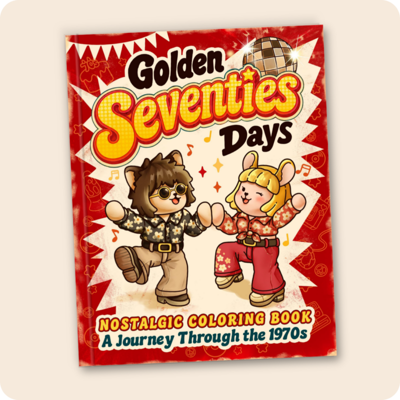 Golden Seventies Days: 1970s Coloring Book for Adults and Teens with Cozy Vintage Scenes and Fun Facts (8.5x11 inch) | Disco Dance Cover